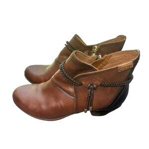 Pikolinos Womens Rotterdam Boot Size 38 7.5 Brown Leather Block Heel Bootie